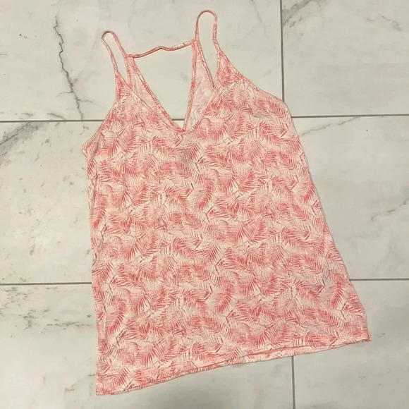 Old Navy Tropical Leaves Pattern Light Pink Hot Pink Racer Back Cutout Tank S - Picture 1 of 7